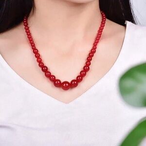 Natural 0.025”/0.05”/0.075”/0.5 Red Jade Round Gemstone Beads Necklace